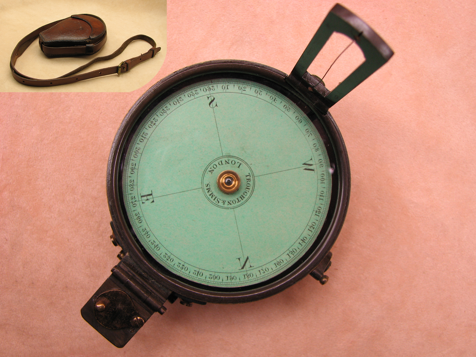 Schmalcalder type prismatic compass by Troughton & Simms with Geological Survey Scotland logo